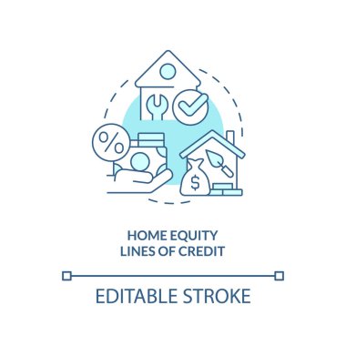 Home equity lines of credit turquoise concept icon. Building improvement. Loans type abstract idea thin line illustration. Isolated outline drawing. Editable stroke. Arial, Myriad Pro-Bold fonts used