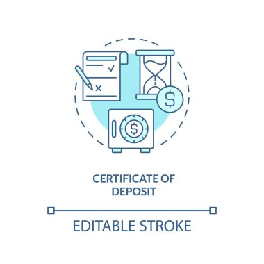 Certificate of deposit turquoise concept icon. Account for savings. Banking product abstract idea thin line illustration. Isolated outline drawing. Editable stroke. Arial, Myriad Pro-Bold fonts used