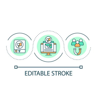 Online advertisement campaign loop concept icon. Products and services promotion. Marketing abstract idea thin line illustration. Isolated outline drawing. Editable stroke. Arial font used