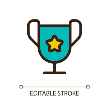 Trophy cup pixel perfect RGB color ui icon. Outstanding student award. Simple filled line element. GUI, UX design for mobile app. Vector isolated pictogram. Editable stroke. Arial font used