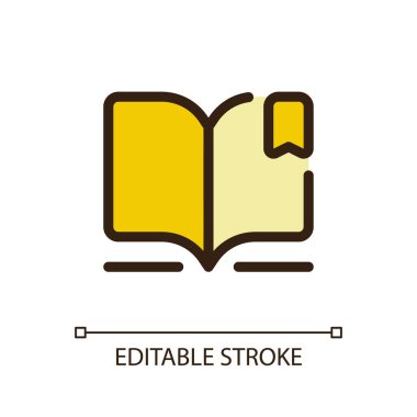 Reading e book pixel perfect RGB color ui icon. Digital library. Educational app. Simple filled line element. GUI, UX design for mobile app. Vector isolated pictogram. Editable stroke. Arial font used