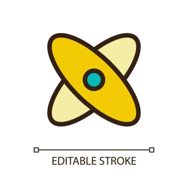 Science pixel perfect RGB color ui icon. Atomic structure. Physics courses. Simple filled line element. GUI, UX design for mobile app. Vector isolated pictogram. Editable stroke. Arial font used
