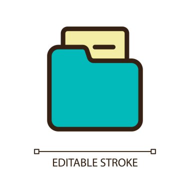Folder pixel perfect RGB color ui icon. Stationery essential. Organize documents. Simple filled line element. GUI, UX design for mobile app. Vector isolated pictogram. Editable stroke. Arial font used