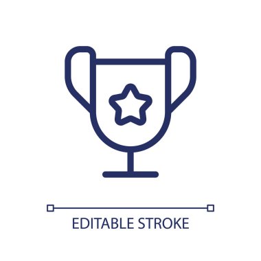 Trophy cup pixel perfect linear ui icon. Outstanding student award. Academic competition. GUI, UX design. Outline isolated user interface element for app and web. Editable stroke. Arial font used