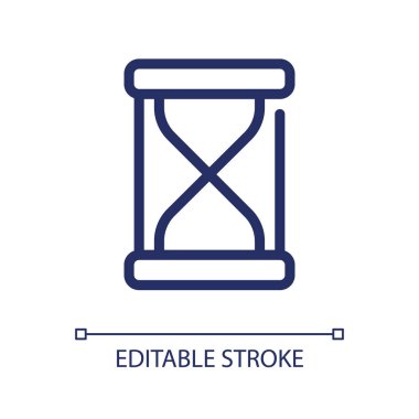 Hourglass pixel perfect linear ui icon. Time-measuring device. Sand glass clock. Timekeeping. GUI, UX design. Outline isolated user interface element for app and web. Editable stroke. Arial font used