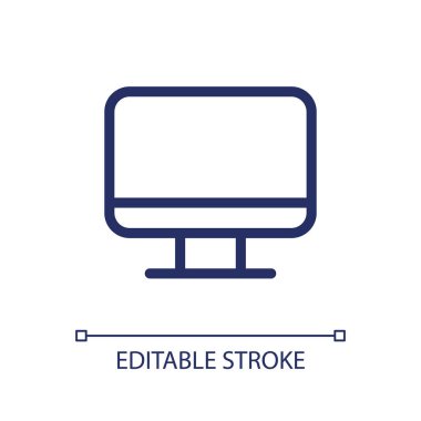 Computer monitor pixel perfect linear ui icon. Electronic equipment. Hardware device. GUI, UX design. Outline isolated user interface element for app and web. Editable stroke. Arial font used