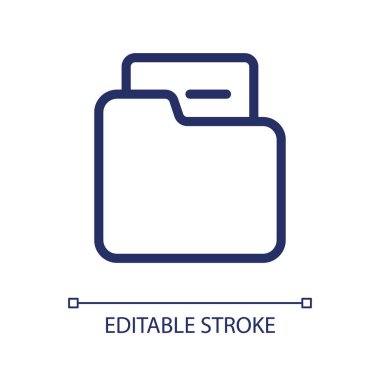 Folder pixel perfect linear ui icon. Stationery essential. Organize documents. Office supply. GUI, UX design. Outline isolated user interface element for app and web. Editable stroke. Arial font used