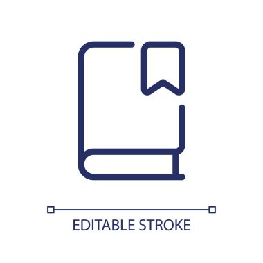 Saving book for future pixel perfect linear ui icon. Making bookmark. Reading experience. GUI, UX design. Outline isolated user interface element for app and web. Editable stroke. Arial font used