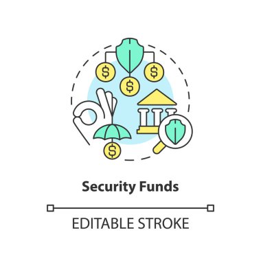 Security funds concept icon. Banking service. Choosing credit union abstract idea thin line illustration. Isolated outline drawing. Editable stroke. Arial, Myriad Pro-Bold fonts used