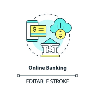 Online banking concept icon. Virtual access to account. Digitalization abstract idea thin line illustration. Isolated outline drawing. Editable stroke. Arial, Myriad Pro-Bold fonts used