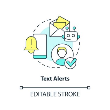 Text alerts concept icon. Automatic notification. Digitization banking abstract idea thin line illustration. Isolated outline drawing. Editable stroke. Arial, Myriad Pro-Bold fonts used