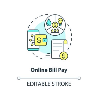 Online bill pay concept icon. Mobile account. Digitization banking abstract idea thin line illustration. Isolated outline drawing. Editable stroke. Arial, Myriad Pro-Bold fonts used