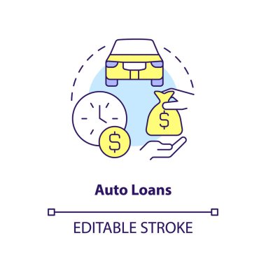 Auto loans concept icon. Personal bank product for customer. Financial support abstract idea thin line illustration. Isolated outline drawing. Editable stroke. Arial, Myriad Pro-Bold fonts used