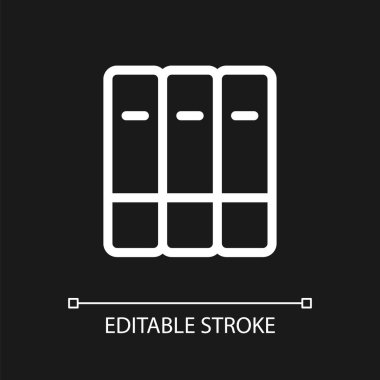 Organize bookshelf pixel perfect white linear ui icon for dark theme. Grouping books together. Vector line pictogram. Isolated user interface symbol for night mode. Editable stroke. Arial font used