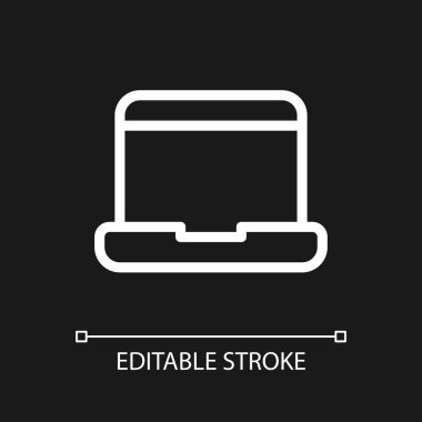 Laptop pixel perfect white linear ui icon for dark theme. Device for school and college student. Vector line pictogram. Isolated user interface symbol for night mode. Editable stroke. Arial font used