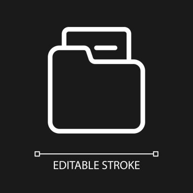 Folder pixel perfect white linear ui icon for dark theme. Stationery. Organize documents. Vector line pictogram. Isolated user interface symbol for night mode. Editable stroke. Arial font used