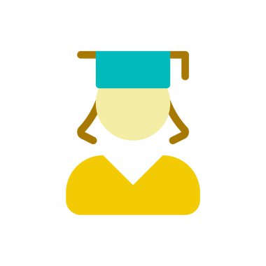 Female student flat color ui icon. Graduate girl. Alumna of school, university. Former pupil. Simple filled element for mobile app. Colorful solid pictogram. Vector isolated RGB illustration