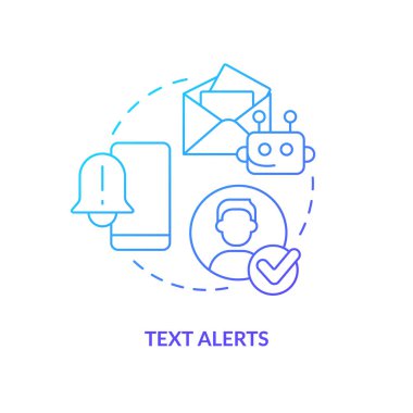 Text alerts blue gradient concept icon. Automatic notification from operator. Digitization banking abstract idea thin line illustration. Isolated outline drawing. Myriad Pro-Bold font used