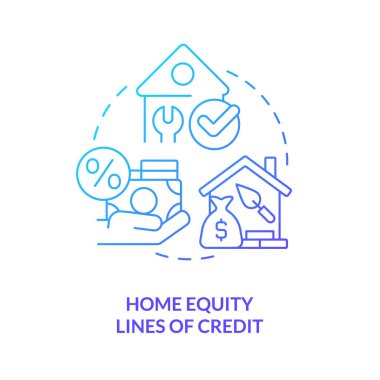 Home equity lines of credit blue gradient concept icon. Building repair and improvement. Loans type abstract idea thin line illustration. Isolated outline drawing. Myriad Pro-Bold font used