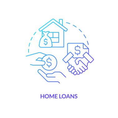 Home loans blue gradient concept icon. Buying real estate credit line. Personal bank offer abstract idea thin line illustration. Isolated outline drawing. Myriad Pro-Bold font used