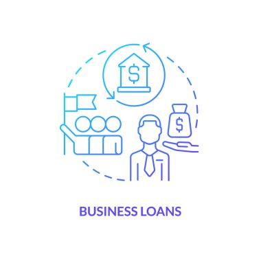 Business loans blue gradient concept icon. Financial support. Bank offer for entrepreneurs abstract idea thin line illustration. Isolated outline drawing. Myriad Pro-Bold font used