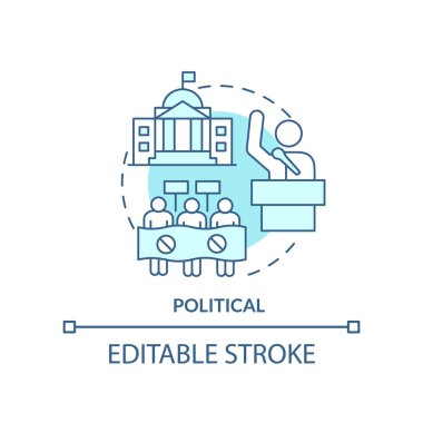 Political turquoise concept icon. Strategic planning tool. PESTLE factors abstract idea thin line illustration. Isolated outline drawing. Editable stroke. Arial, Myriad Pro-Bold fonts used