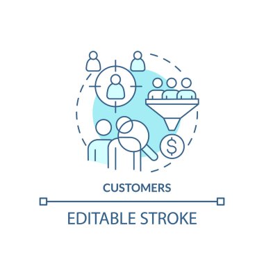 Customers turquoise concept icon. Product management providing. Business model canvas abstract idea thin line illustration. Isolated outline drawing. Editable stroke. Arial, Myriad Pro-Bold fonts used