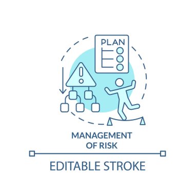 Management of risk turquoise concept icon. Plan for crisis. Project development abstract idea thin line illustration. Isolated outline drawing. Editable stroke. Arial, Myriad Pro-Bold fonts used