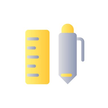 School stationery flat gradient two-color ui icon. Pen with ruler. Writing materials. Back-to-school. Simple filled pictogram. GUI, UX design for mobile application. Vector isolated RGB illustration