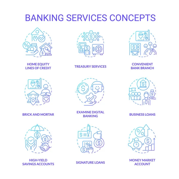 Banking Services Blue Gradient Concept Icons Set Financial Operations System — Vector de stock