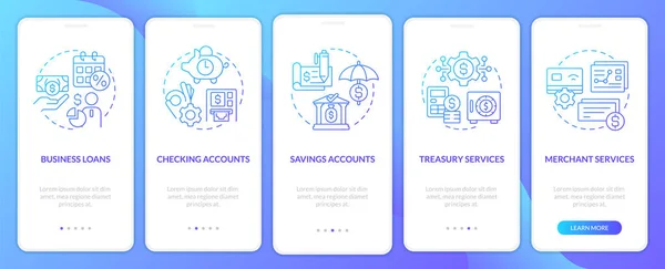 Business Banking Blue Gradient Onboarding Mobile App Screen Commerce Walkthrough — Vector de stock