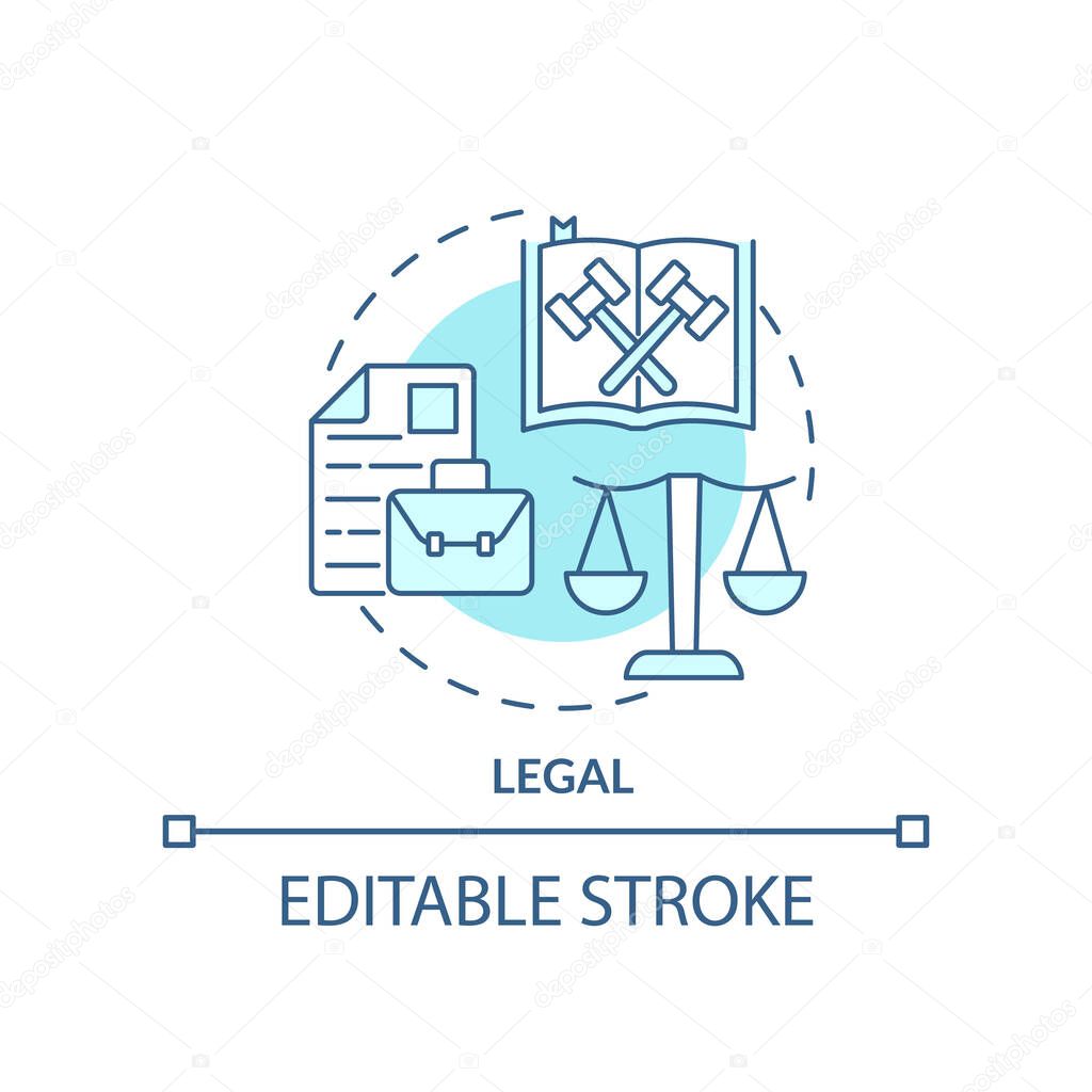 Legal turquoise concept icon. Law regulation. Customer protection. PESTLE analysis abstract idea thin line illustration. Isolated outline drawing. Editable stroke. Arial, Myriad Pro-Bold fonts used