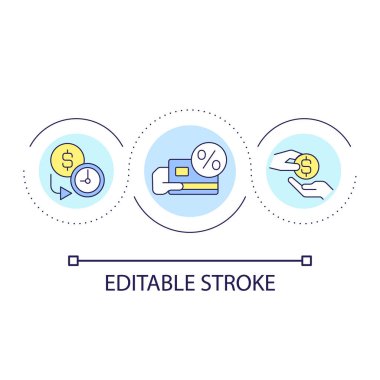 Credit card for account holders loop concept icon. Banking services. Financial rate abstract idea thin line illustration. Isolated outline drawing. Editable stroke. Arial font used