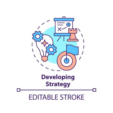 Developing strategy concept icon. Corporate planning. Product management abstract idea thin line illustration. Isolated outline drawing. Editable stroke. Arial, Myriad Pro-Bold fonts used
