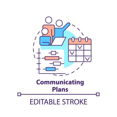 Communicating plans concept icon. Developing working strategy. Product management abstract idea thin line illustration. Isolated outline drawing. Editable stroke. Arial, Myriad Pro-Bold fonts used