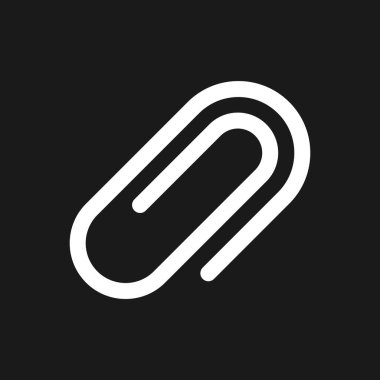 Paperclip dark mode glyph ui icon. Stationery supply. Office accessory. User interface design. White silhouette symbol on black space. Solid pictogram for web, mobile. Vector isolated illustration