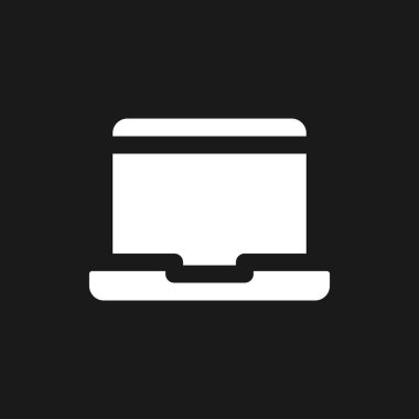 Laptop dark mode glyph ui icon. Device for school and college student. User interface design. White silhouette symbol on black space. Solid pictogram for web, mobile. Vector isolated illustration