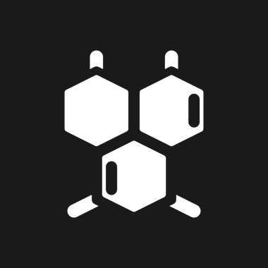 Chemical connections dark mode glyph ui icon. School chemistry course. User interface design. White silhouette symbol on black space. Solid pictogram for web, mobile. Vector isolated illustration