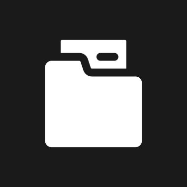 Folder dark mode glyph ui icon. Stationery. Organize documents. User interface design. White silhouette symbol on black space. Solid pictogram for web, mobile. Vector isolated illustration