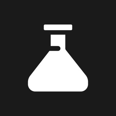 Erlenmeyer flask dark mode glyph ui icon. Chemistry glassware. User interface design. White silhouette symbol on black space. Solid pictogram for web, mobile. Vector isolated illustration