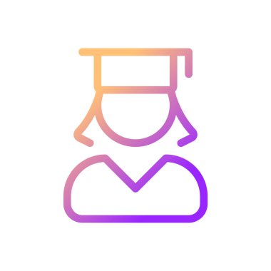 Female student pixel perfect gradient linear ui icon. Graduate girl. Alumna of school, university. Line color user interface symbol. Modern style pictogram. Vector isolated outline illustration