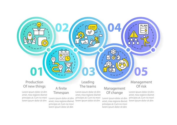 Project management process circle infographic template. Organization. Data visualization with 5 steps. Editable timeline info chart. Workflow layout with line icons. Myriad Pro-Regular font used