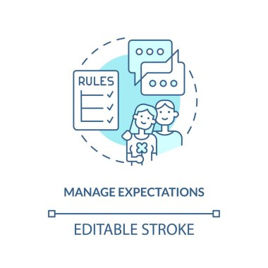 Turkuaz konsept simgesini yönet. Uzun mesafeli ilişkilerin soyut ve ince çizgi çizimlerini düzeltiyorum. İzole bir taslak çizim. Düzenlenebilir felç. Arial, Myriad Pro-Kalın yazı tipleri