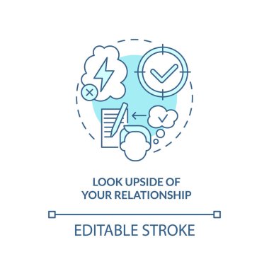 İlişki turkuaz konsept ikonuna bak. İlişkilerde tutku soyut fikirleri ince çizgi çizimlerinde tutar. İzole bir taslak çizim. Düzenlenebilir felç. Arial, Myriad Pro-Kalın yazı tipleri