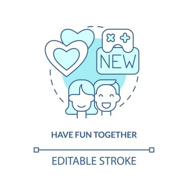 Turkuaz konsept ikonu ile iyi eğlenceler. İlişki kurarken kıvılcım saçan soyut fikir çizgisi çizimi. İzole bir taslak çizim. Düzenlenebilir felç. Arial, Myriad Pro-Kalın yazı tipleri