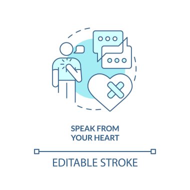Kalp turkuaz konsept ikonundan konuşun. Argüman üstüne argüman, soyut fikir, ince çizgi çizimleri iyileştirmek. İzole bir taslak çizim. Düzenlenebilir felç. Arial, Myriad Pro-Kalın yazı tipleri