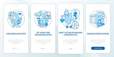 Mobil uygulama ekranında uzun mesafe ilişkisinden sağ kurtulun. Doğrusal kavramlarla düzenlenebilir grafik yönergelerini dört adımda gözden geçir. UI, UX, GUI şablonu. Kullanılan sayısız Pro-Kalın, Düzenli yazı tipleri