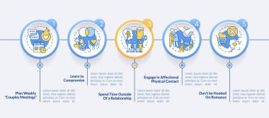 Dairesel bilgi şablonu oluşturulduktan sonra ilişkiyi koru. Veri görselleştirmesi 5 adımda. Düzenlenebilir zaman çizelgesi. Satır simgeleriyle çalışma akışı düzeni. Kullanılan Lato Kalın, Düzenli yazı tipleri
