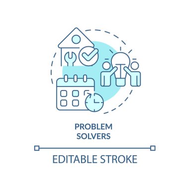 Sorun çözücüler turkuaz konsept simgesi. İyi bir konut geliştiricisinin karakteristik özelliği soyut fikir ince çizgi çizimi. İzole bir taslak çizim. Düzenlenebilir felç. Arial, Myriad Pro-Kalın yazı tipleri