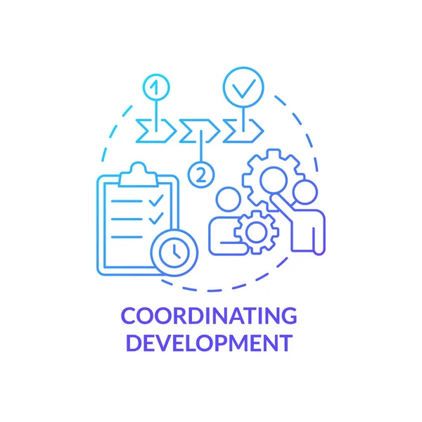 Coordination Développement Icône Concept Dégradé Bleu Construire Plan Réalisation Gestion — Image vectorielle
